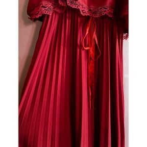 Red-orange 1970s Victorian Revival Gothic Romantic Maxi Dress accordion Pleat